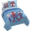 Jay Franco Kids Comforter Set Includes Sheets and Pillow Covers – Soft and Cozy Bed Set for Stylish Room Decor, Blue – Bluey & Bingo, 7 Piece Full(Light Blue – Spidey & His Amazing Friends)