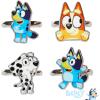 LUV HER Bluey Kids Jewelry: 4-Piece Adjustable Rings for Girls, Ring Sets with metal charm Fashion Girls Jewelry Ages 3+