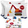 Sunny Side Up Bluey & Friends Full Sheet Set – 4 Piece Kids Bedding Set Includes Pillow Cover – Super Soft Microfiber Sheets(White – Construction Zone)