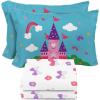 Sunny Side Up Bluey & Friends Full Sheet Set – 4 Piece Kids Bedding Set Includes Pillow Cover – Super Soft Microfiber Sheets(White – Magic Castle)