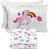 Sunny Side Up Bluey & Friends Full Sheet Set – 4 Piece Kids Bedding Set Includes Pillow Cover – Super Soft Microfiber Sheets(White – Rainbow Unicorn)