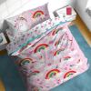 Sunny Side Up Bluey & Friends Toddler Comforter Set – 4 Piece Preschool Bedding Includes Comforter, Sheets & Pillow Cover – Super Soft Microfiber Bed Set(Pink – Rainbow Unicorns)