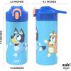 Zak Designs Bluey 14 oz Double Wall Vacuum Insulated Thermal Kids Water Bottle, 18/8 Stainless Steel, Flip-Up Straw Spout, Locking Spout Cover, Durable Cup for Sports or Travel