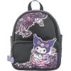 AI ACCESSORY INNOVATIONS Bluey Big Face Mini Cosplay PU Backpack Purse, Shoulder Bag with Epoxy Filled Metal Pineapple Charm, 10.5 Inch, Adjustable Straps, Faux Leather(Black Kuromi)