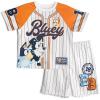 Bluey Athletic Mesh Baseball Jersey T-Shirt and Shorts Outfit Set Infant to Big Kid Sizes (12 Months – 10-12)(Warm Gray / Orange)