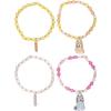 Bluey Bingo Bracelets for Girls 4-Piece Set Official License, Beaded Stretch Bracelets and Bingo Charms(Pink and Yellow)