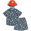 Bluey Button Down Shirt Shorts and Bucket Sun Hat 3 Piece Outfit Set Toddler to Big Kid(Road Trip)