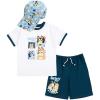 Bluey Drop Shoulder T-Shirt French Terry Shorts and Adjustable Snapback Baseball Cap 3 Piece Outfit Set Toddler to Big Kid(Bluey & Family)