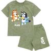 Bluey Drop Shoulder T-Shirt and Shorts Outfit Set Toddler to Big Kid Sizes (2T – 10-12)(Green)