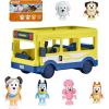 Bluey Escape Convertible Vehicle Figurines Pack of 4, Robust Toddler Toy Car with 9 Accessories and Stickers, Immersive Car Toys for Kids Ages 3+(Bus and Friends)