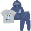Bluey Fleece Waffle Knit Pullover Hoodie T-Shirt and Jogger Pants 3 Piece Outfit Set Toddler Sizes (2T – 5T)(Blue / Gray)