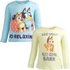 Bluey Girls 2 Pack Long Sleeve T-Shirts Toddler to Big Kid Sizes (2T – 14-16)(Blue / Yellow)
