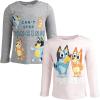 Bluey Girls 2 Pack Long Sleeve T-Shirts Toddler to Big Kid Sizes (2T – 14-16)(Grey/Pink)