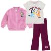Bluey Girls Faux Shearling Zip Up Bomber Jacket, T-Shirt & Ribbed Flare Pants 3 Piece Outfit Set Toddler to Big Kid Sizes(Mauve  Heather Gray  Plum)