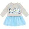 Bluey Girls French Terry Mesh Tutu Dress Toddler to Big Kid Sizes (2T – 10-12)(Blue)