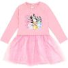 Bluey Girls French Terry Mesh Tutu Dress Toddler to Big Kid Sizes (2T – 10-12)(Pink)