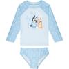 Bluey Girls Raglan Rash Guard and Bikini Bottom UPF 50+ Swim Set Toddler to Big Kid Sizes (2T – 10-12)(Sky Blue)