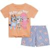 Bluey Girls T-Shirt and Chambray Shorts Outfit Set Toddler to Big Kid Sizes (2T – 10-12)(Peach / Blue)