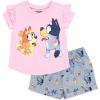 Bluey Girls T-Shirt and Chambray Shorts Outfit Set Toddler to Big Kid Sizes (2T – 10-12)(Pink / Multicolor)