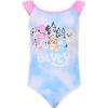 Bluey One Piece Bathing Suit Infant to Big Kid Sizes (18 Months – 10-12)(Tie Dye Blue / Bubble Gum Pink)