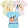 Bluey Shirts 3 Pack, Girls Short Sleeve Shirt for Summer, Pack of 3 Girls Tops, Cotton Kids Tshirt(Blue / Pink / Yellow)
