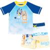 Bluey UPF 50+ Pullover Rash Guard and Swim Trunks Outfit Set Infant to Little Kid Sizes (12 Months – 7-8)(Blue)
