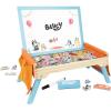 Bluey Wooden Puppet Theater for Kids Playset, 20″ Kids Pretend Stage Puppets, Interchangeable Fabric Backdrops & Roll-Down Curtain(Magnetic Board)