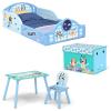 Delta Children – Bluey 4-Piece Toddler Room-in-a-Box Set – Includes Sleep and Play Toddler Bed, Table, 1 Chair and Fabric Toy Box, Blue(Bluey)