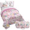 Jay Franco Bluey Twin Size Comforter Set – 4 Piece Bedding Includes Sheet Set, Pillow Covers & Bonus Duffle Bag – Super Soft Kids Bedding with Bingo, Muffin, Coco & Snickers(Pink – Hello Kitty)