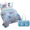 Jay Franco Bluey Twin Size Comforter Set – 4 Piece Bedding Includes Sheet Set, Pillow Covers & Bonus Duffle Bag – Super Soft Kids Bedding with Bingo, Muffin, Coco & Snickers(Blue – Stitch)