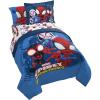 Jay Franco Bluey & Bingo 5 Piece Twin Size Bed Set – Includes Comforter & Sheet Set – Super Soft Kids Bedding Fade Resistant Microfiber (Official Bluey Product)(Blue – Spidey & Friends)