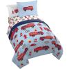 Jay Franco Bluey & Bingo Twin Comforter Set – 5 Piece Bed Set Includes Sheet Set & Pillow Covers – Super Soft Clouds & Stars Kids Bedding(Blue – Fire Truck)