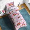 Sunny Side Up Bluey & Friends Toddler Comforter Set – 4 Piece Preschool Bedding Includes Comforter, Sheets & Pillow Cover – Super Soft Microfiber Bed Set(Pink – Rainbow Unicorns)