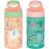 Zak Designs 17.5 oz Riverside Bluey Kids Water Bottle with Straw and Built in Carrying Loop Made of Durable Plastic, Leak-Proof Design for Travel, 2PK Set(Unicorn & Shells)