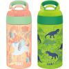 Zak Designs 17.5 oz Riverside Bluey Kids Water Bottle with Straw and Built in Carrying Loop Made of Durable Plastic, Leak-Proof Design for Travel, 2PK Set(Unicorn & Dino Camo)