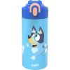 Zak Designs Bluey 14 oz Double Wall Vacuum Insulated Thermal Kids Water Bottle, 18/8 Stainless Steel, Flip-Up Straw Spout, Locking Spout Cover, Durable Cup for Sports or Travel