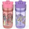 Zak Designs Harmony Bluey Water Bottle for Travel or At Home, 18oz Durable Plastic is Leak-Proof When Closed with Straw Lid and Carry Handle, 2-Pack (Bluey and Bingo)(Disney Princess)