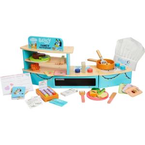 8th Wonder Wooden Bluey Toys Picnic Carrying Case, 30-Piece Picnic Basket Toy with Cutlery and Food Accessories, Outdoor Food Toys for Kids of Ages 3+(Tabletop Restaurant)
