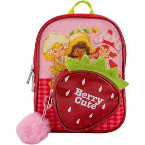 AI ACCESSORY INNOVATIONS Bluey 9” Micro Mini Backpack Purse Featuring a 3D Bluey Glitter Patch with Pom Pom Dangle, Blue(Strawberry Shortcake)