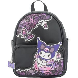 AI ACCESSORY INNOVATIONS Bluey Big Face Mini Cosplay PU Backpack Purse, Shoulder Bag with Epoxy Filled Metal Pineapple Charm, 10.5 Inch, Adjustable Straps, Faux Leather(Black Kuromi)
