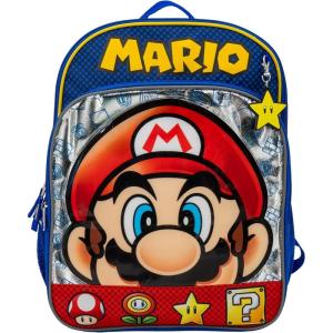 AI ACCESSORY INNOVATIONS Bluey & Bingo 2 in 1 kids Backpack, 16″ School Bag with Insulated Pocket & Bento Box for Boys & Girls, Blue(Mario Big Face)