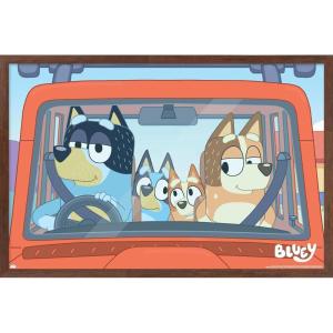 Bluey – Car Ride Wall Poster, 19L” x 13W”, Premium Unframed Version(Mahogany Framed Version)