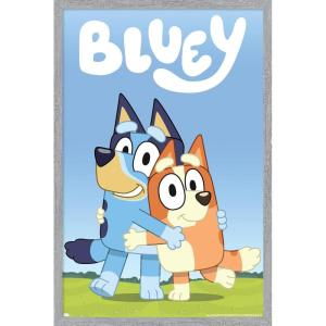 Bluey – Hug Wall Poster, 22.4L” x 14.7W”, Barnwood Framed Version(Gray Framed Version)