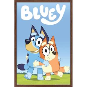 Bluey – Hug Wall Poster, 22.4L” x 14.7W”, Barnwood Framed Version(Mahogany Framed Version)