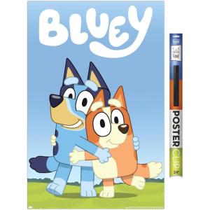Bluey – Hug Wall Poster, 22.4L” x 14.7W”, Barnwood Framed Version(Premium Poster & Clip Bundle)