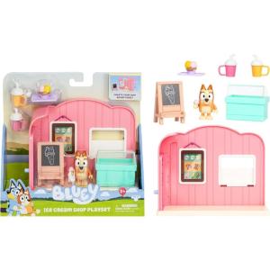 Bluey 2-Sided Treehouse Playset, 11”, Action-Packed Tree Toys Set with 4 Accessories and 2.5” Articulated Figure, Animal Toys for Kids Ages 3+(Ice Cream Shop)
