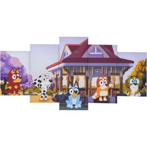 Bluey 5 Piece Wall Art Set,Kids Room Décor with Iconic Bluey Graphics, Ready to Hang Canvas Panels, Decorative Accent for Playroom, Bedroom, or Nursery, 40″ W x 20″ H