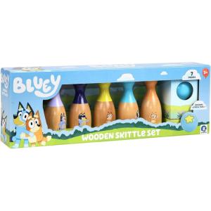 Bluey 8th Wonder Wooden Skittles Game Set, Toy Bowling Set with 6 Character Pins and 1 Bowling Ball, Indoor/Outdoor Play Toys for Toddler Ages 3+(Bowling Skittles)
