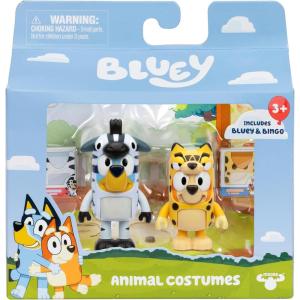 Bluey Animal Costume Toy Figurines Pack of 2, Robust Articulated Character Toys with Zebra and Cheetah Onesies, Small Action Figures for Kids Ages 3+(Animal Costumes)