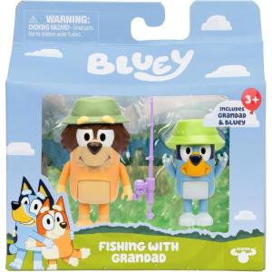 Bluey Animal Costume Toy Figurines Pack of 2, Robust Articulated Character Toys with Zebra and Cheetah Onesies, Small Action Figures for Kids Ages 3+(Fishing with Grandad)